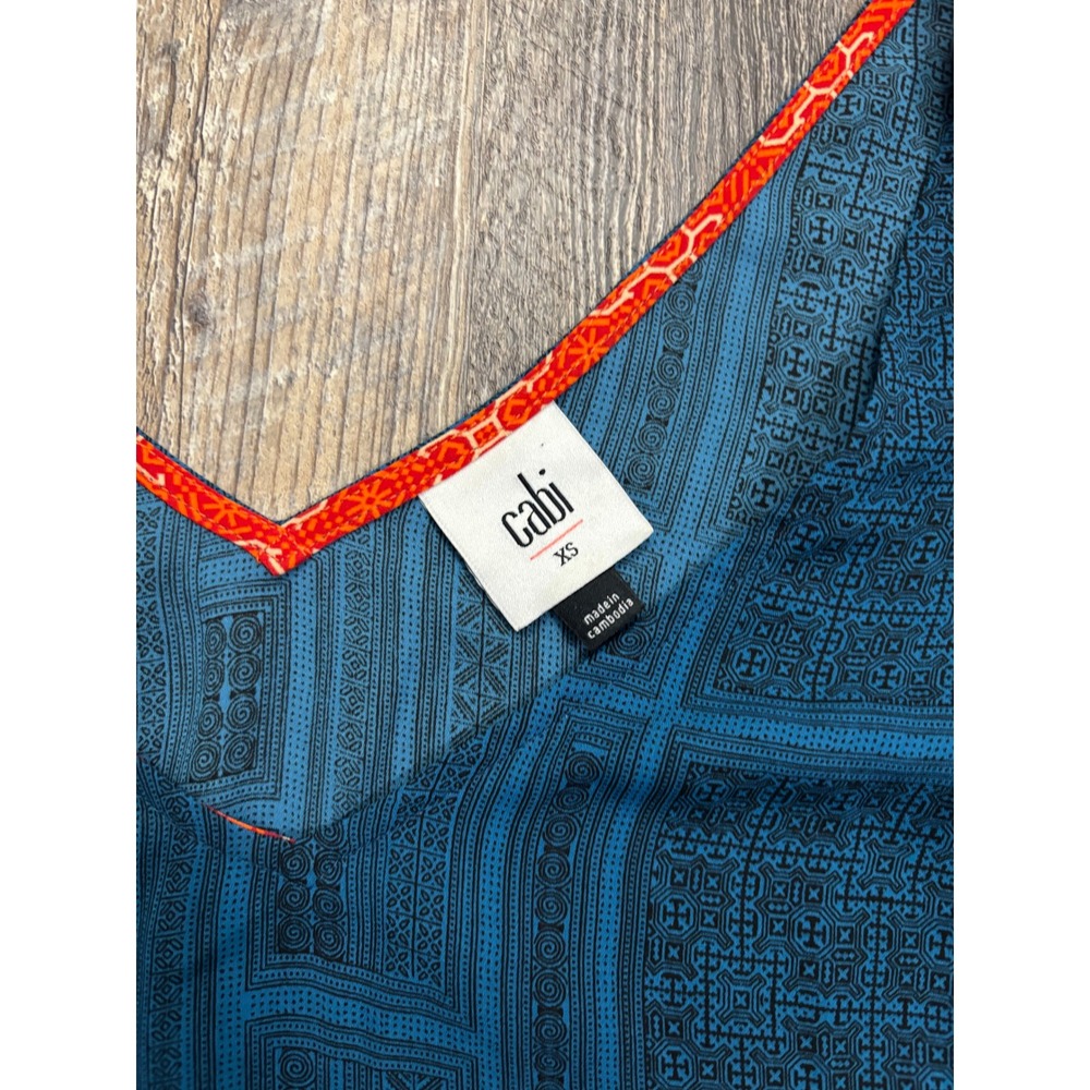 Cabi 5787 Tile Print Bow Shoulder Tank Top Teal Orange Pink Womens XS - Picture 2 of 6